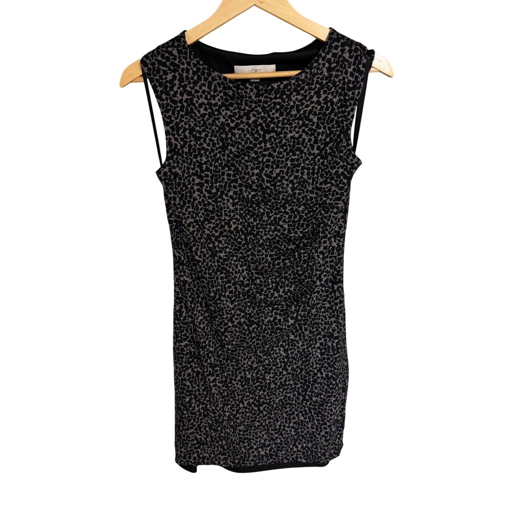LOFT Womens Grey Black Abstract Animal Print Ruched Sleeveless Sheath Dress‎ S